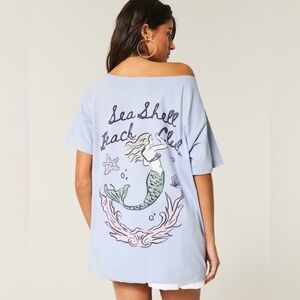 Hollister Oversized Off-the-Shoulder Sea Shell Beach Club Graphic Tee- XL